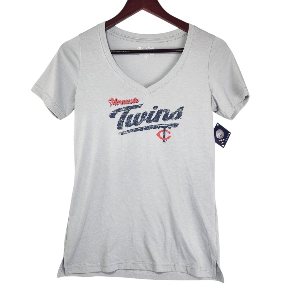 Fanatics Minnesota Twins Women's V-Neck T-Shirt Gray Short Sleeve NWT Small MLB